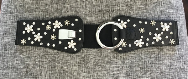 Belt, Black with white flowers - natural italian skincare www.MilanoCoronado.com