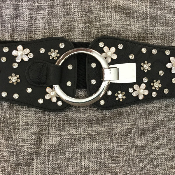 Belt, Black with white flowers - natural italian skincare www.MilanoCoronado.com
