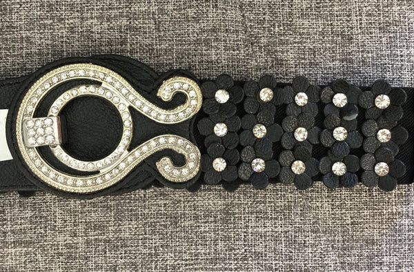 Belt, Black with Eco leather flowers around waistline - natural italian skincare www.MilanoCoronado.com