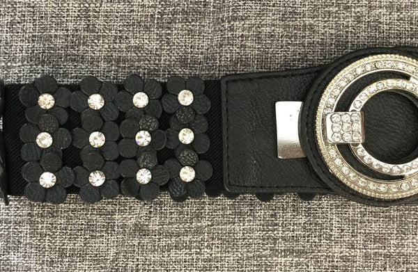 Belt, Black with Eco leather flowers around waistline - natural italian skincare www.MilanoCoronado.com