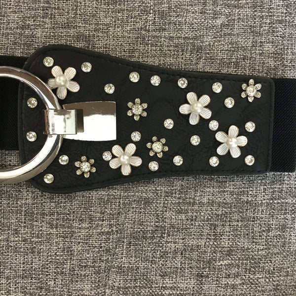 Belt, Black with white flowers - natural italian skincare www.MilanoCoronado.com
