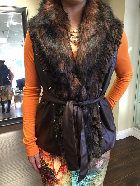 Vest, brown, eco leather and ecofur - natural italian skincare www.MilanoCoronado.com