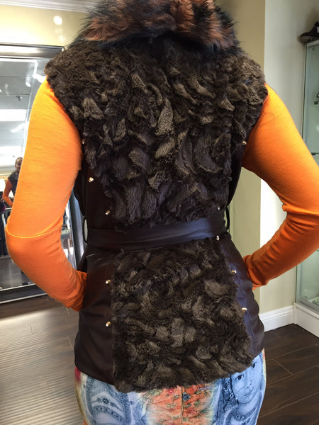 Vest, brown, eco leather and ecofur - natural italian skincare www.MilanoCoronado.com