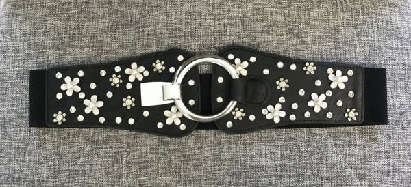 Belt, Black with white flowers - natural italian skincare www.MilanoCoronado.com