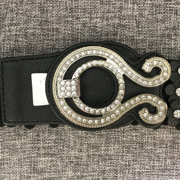 Belt, Black with Eco leather flowers around waistline - natural italian skincare www.MilanoCoronado.com
