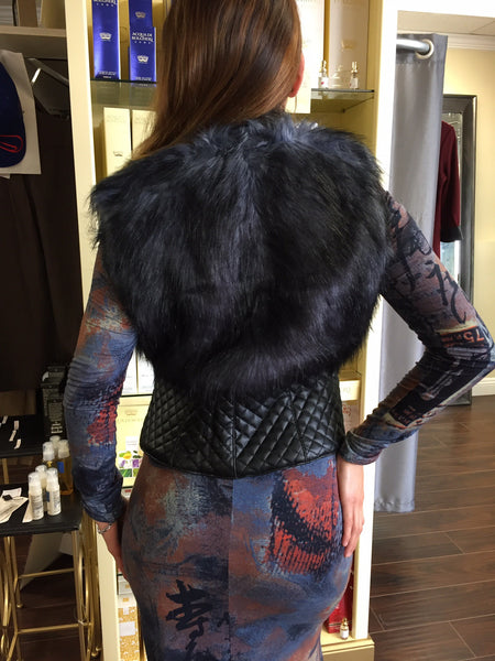 Vest, Blue/Black with Eco leather - natural italian skincare www.MilanoCoronado.com