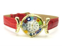 Millefiori watch red strap, gold case - natural italian skincare www.MilanoCoronado.com