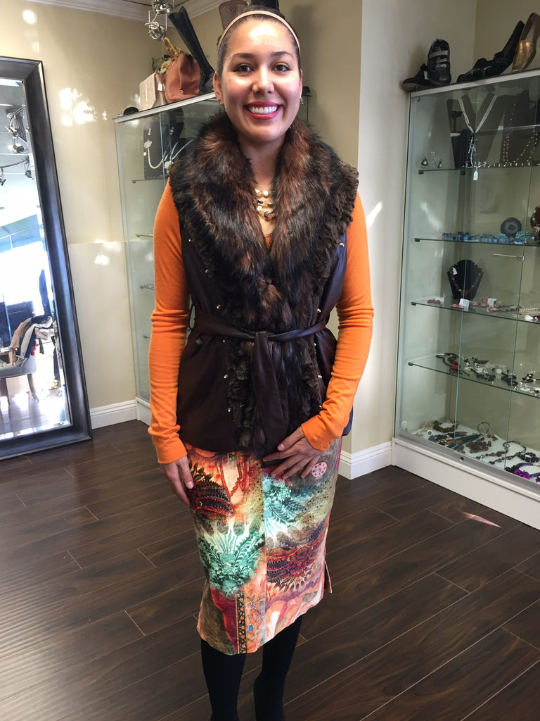 Vest, brown, eco leather and ecofur - natural italian skincare www.MilanoCoronado.com