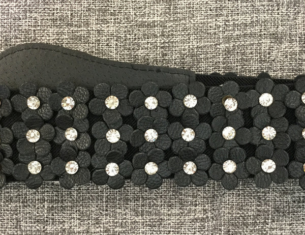 Belt, Black with Eco leather flowers around waistline - natural italian skincare www.MilanoCoronado.com