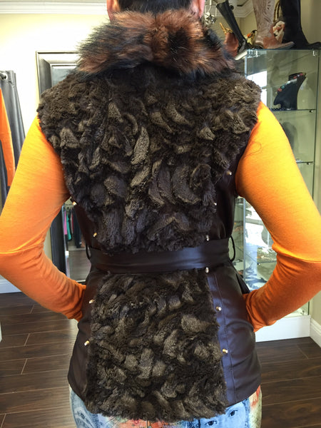 Vest, brown, eco leather and ecofur - natural italian skincare www.MilanoCoronado.com