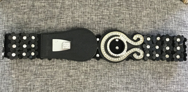Belt, Black with Eco leather flowers around waistline - natural italian skincare www.MilanoCoronado.com