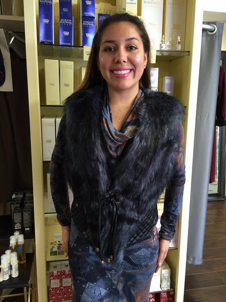 Vest, Blue/Black with Eco leather - natural italian skincare www.MilanoCoronado.com