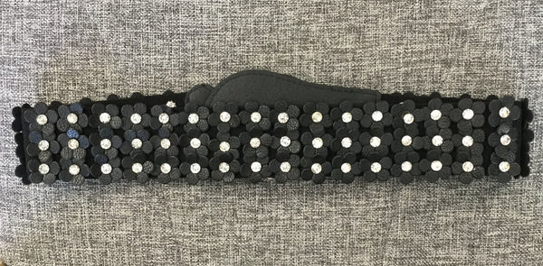 Belt, Black with Eco leather flowers around waistline - natural italian skincare www.MilanoCoronado.com