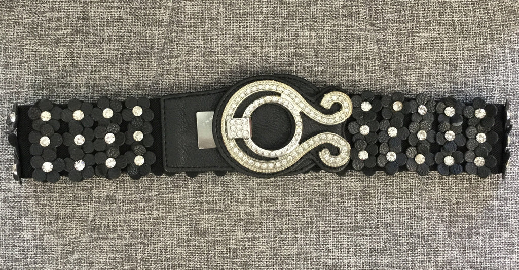 Belt, Black with Eco leather flowers around waistline - natural italian skincare www.MilanoCoronado.com
