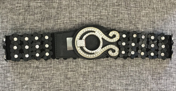 Belt, Black with Eco leather flowers around waistline - natural italian skincare www.MilanoCoronado.com