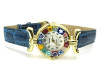 Millefiori watch blue strap, gold case - natural italian skincare www.MilanoCoronado.com