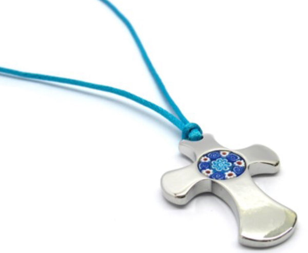 Millefiori Murano pendant, cross-shaped - natural italian skincare www.MilanoCoronado.com
