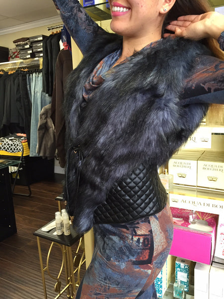 Vest, Blue/Black with Eco leather - natural italian skincare www.MilanoCoronado.com