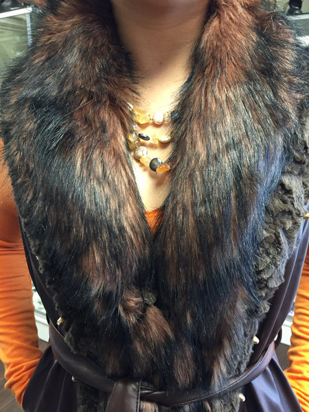 Vest, brown, eco leather and ecofur - natural italian skincare www.MilanoCoronado.com