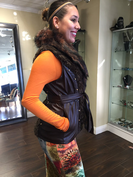 Vest, brown, eco leather and ecofur - natural italian skincare www.MilanoCoronado.com