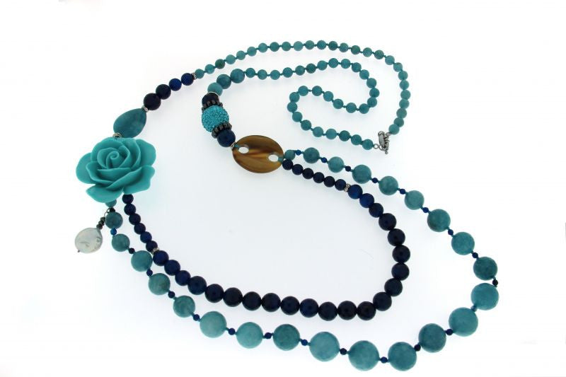 Long Necklace, 1918C Blue Rose - natural italian skincare www.MilanoCoronado.com