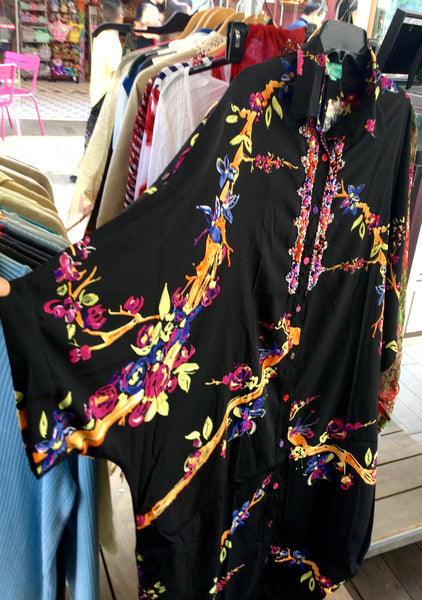 Dress, Black and multicolor, floral details, beads and embroidery, AS2116738 - natural italian skincare www.MilanoCoronado.com