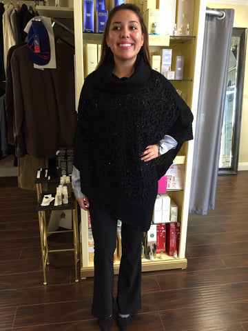 Poncho, Black sequins in front with turtleneck - natural italian skincare www.MilanoCoronado.com