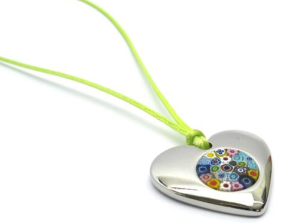 Millefiori Murano pendant, heart-shaped - natural italian skincare www.MilanoCoronado.com