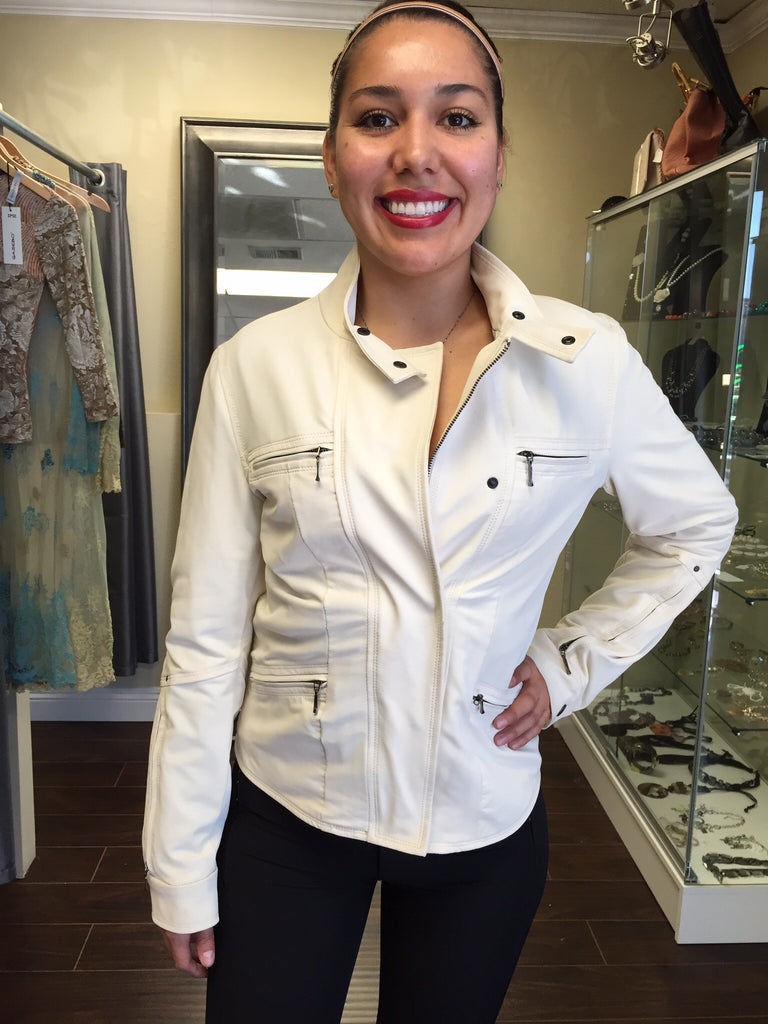 Jacket, White aviator style with zipper and bottons – natural