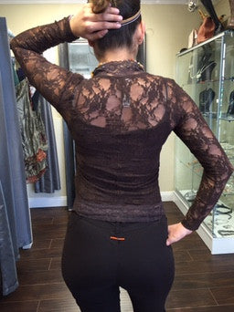 Blouse, zipped green and brown lace with golden paillettes - natural italian skincare www.MilanoCoronado.com