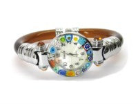 Millefiori watch brown transparent bangle, chrome case - natural italian skincare www.MilanoCoronado.com