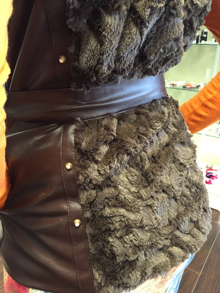 Vest, brown, eco leather and ecofur - natural italian skincare www.MilanoCoronado.com