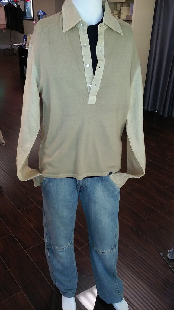 Man polo shirt , V Neck, Lacqu model, woven linen and knit cotton - natural italian skincare www.MilanoCoronado.com