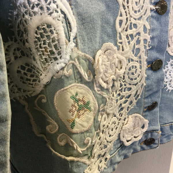 Jacket, Jean with embroidery patterns - natural italian skincare www.MilanoCoronado.com