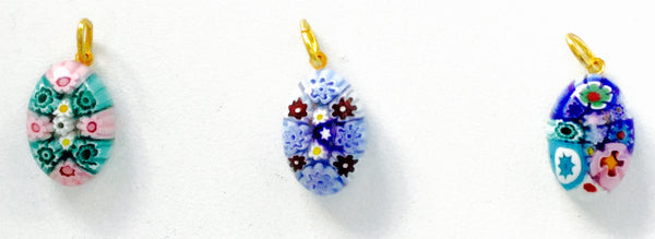 Millefiori Murano Glass pendant, small oval, blue and multicolor - natural italian skincare www.MilanoCoronado.com