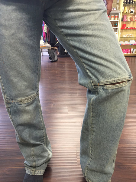 Jeans, light blue straight leg With cuts at knee - natural italian skincare www.MilanoCoronado.com