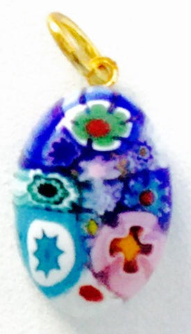 Millefiori Murano Glass pendant, small oval, blue and multicolor - natural italian skincare www.MilanoCoronado.com