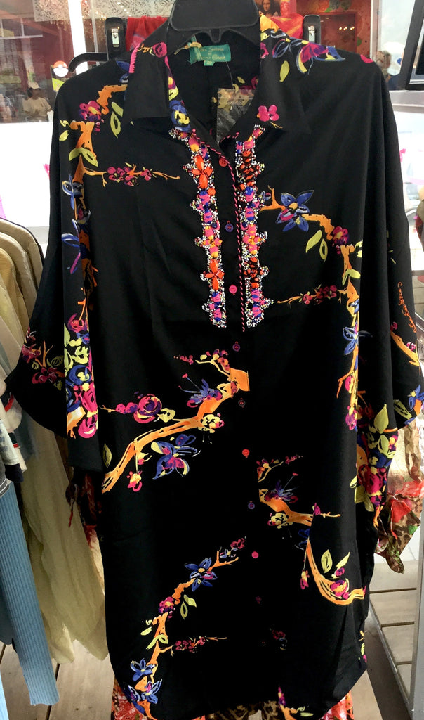 Dress, Black and multicolor, floral details, beads and embroidery, AS2116738 - natural italian skincare www.MilanoCoronado.com