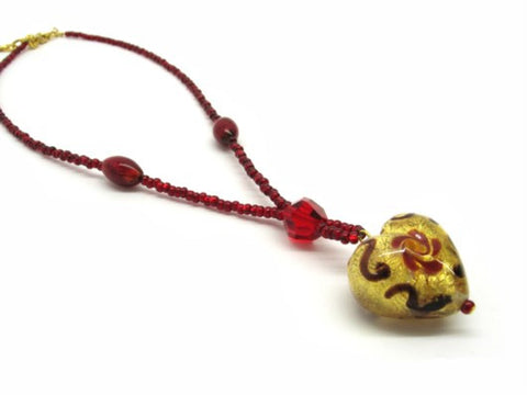 Heart shaped Murano Glass necklace , red, Giulia model - natural italian skincare www.MilanoCoronado.com