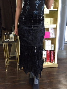 Skirt, black, long! Velvet with black pailletes - natural italian skincare www.MilanoCoronado.com