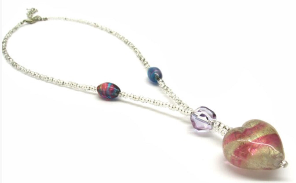 Heart shaped Murano Glass necklace , pink, Giulia model - natural italian skincare www.MilanoCoronado.com