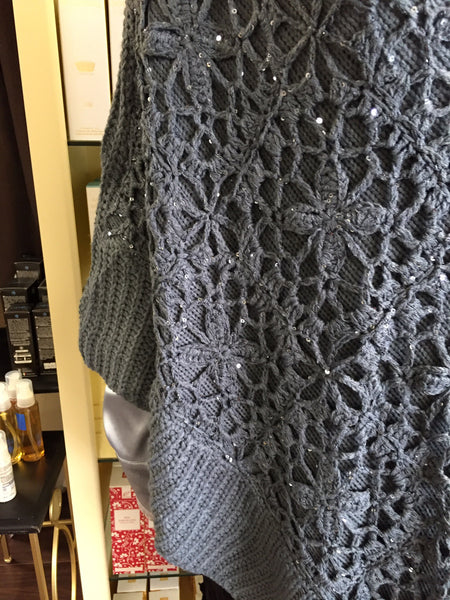 Poncho, Gray sequins in front with turtleneck - natural italian skincare www.MilanoCoronado.com