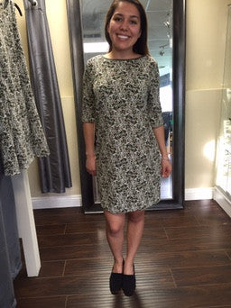 Dress, green and brown print with Demi sleeves - natural italian skincare www.MilanoCoronado.com