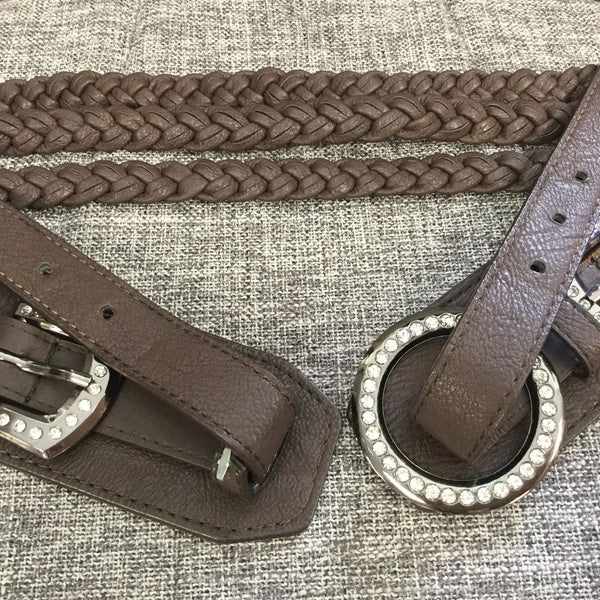 Belt, Brown with two buckles with rhinestones - natural italian skincare www.MilanoCoronado.com