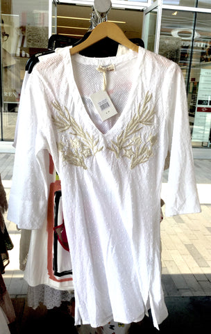 Dress, white with beige embroidery, AS2115C811 - natural italian skincare www.MilanoCoronado.com
