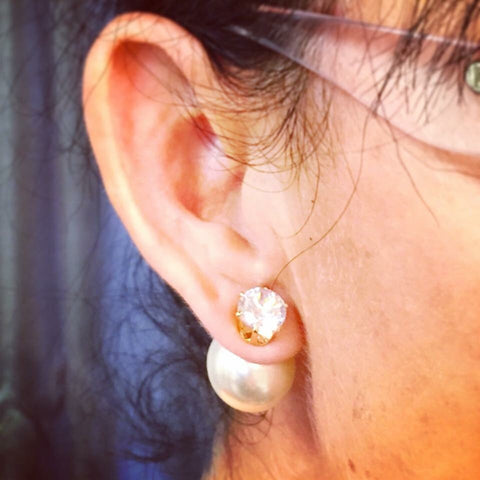 Pearl and Zircon, double sided earrings - natural italian skincare www.MilanoCoronado.com