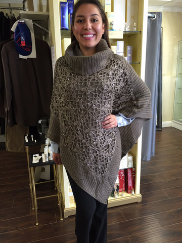 Poncho, Beige sequins in front with turtleneck - natural italian skincare www.MilanoCoronado.com