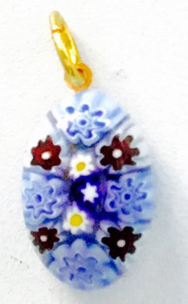 Millefiori Murano Glass pendant, small oval, blue - natural italian skincare www.MilanoCoronado.com