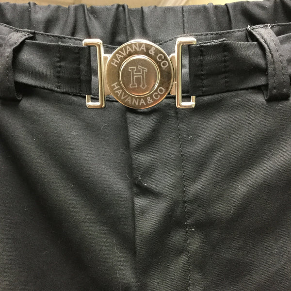 Pants, black, elastic waist on the back, belt with buckle - natural italian skincare www.MilanoCoronado.com