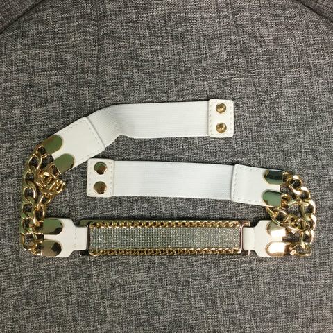 Belt, White with Gold Chain and White Crystals - natural italian skincare www.MilanoCoronado.com
